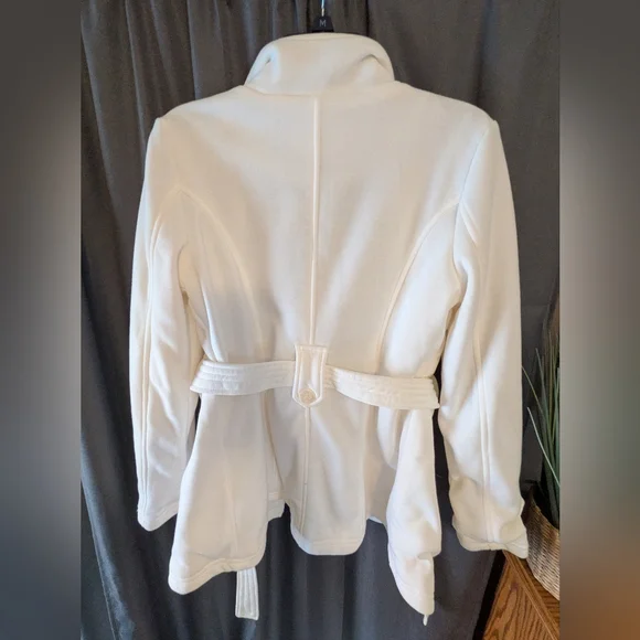 J2 Jou Jou Double Breasted Peacoat White Cream Belted Coat Jacket Sz. M - Picture 5 of 12
